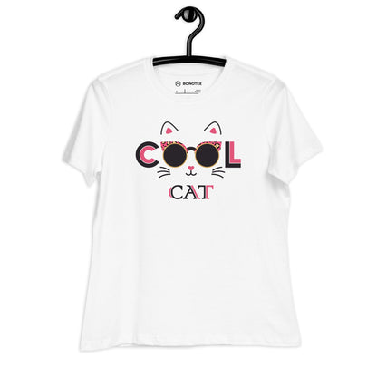 womens-relaxed-t-shirt-cool-cat-white