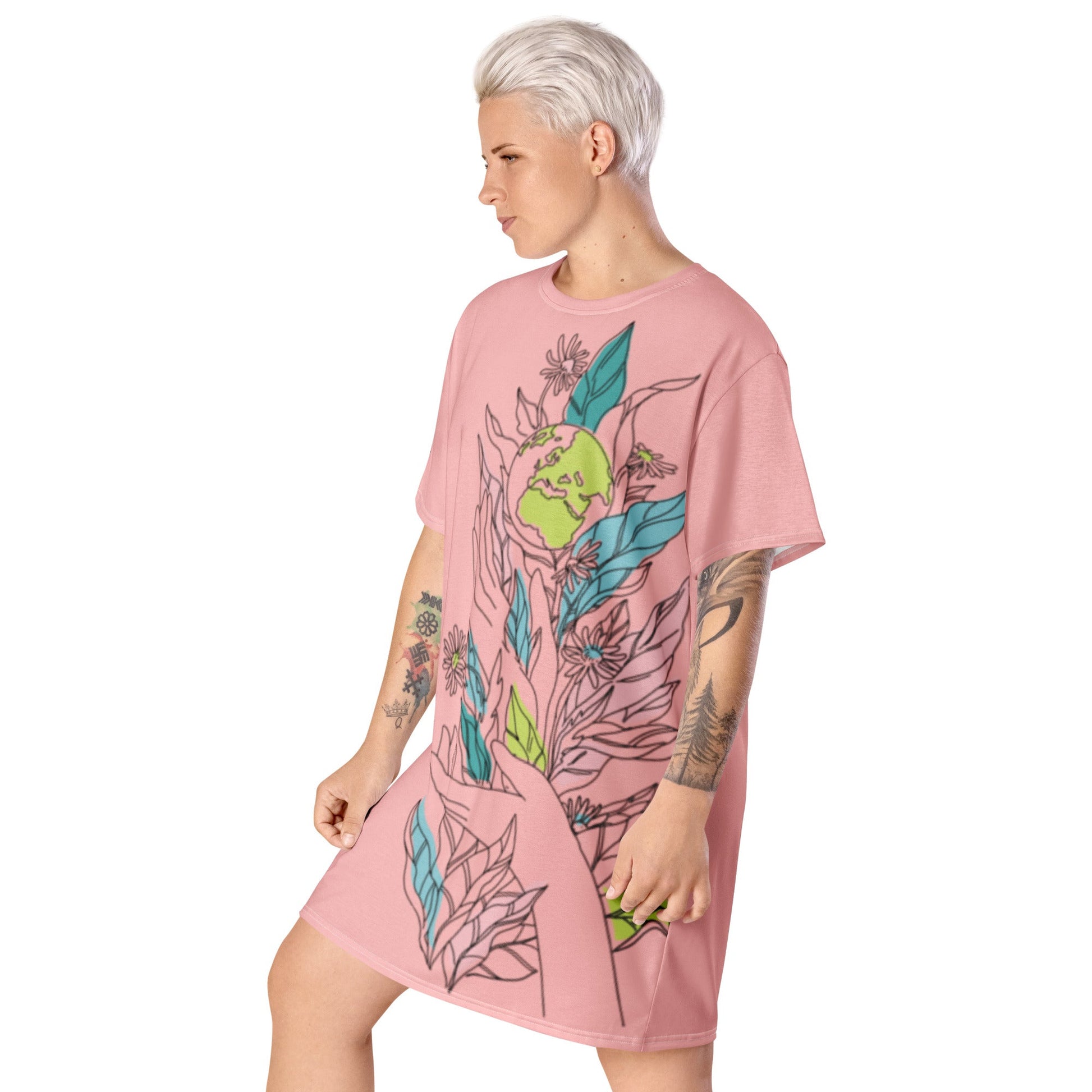 womens-tshirt-dress-flowers-pink