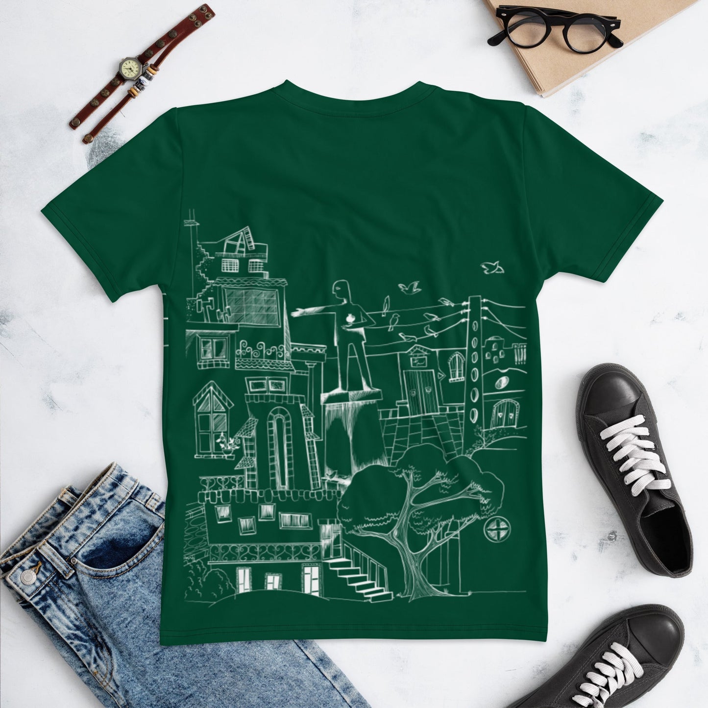 womens-tshirt-fly-on-wall-forest