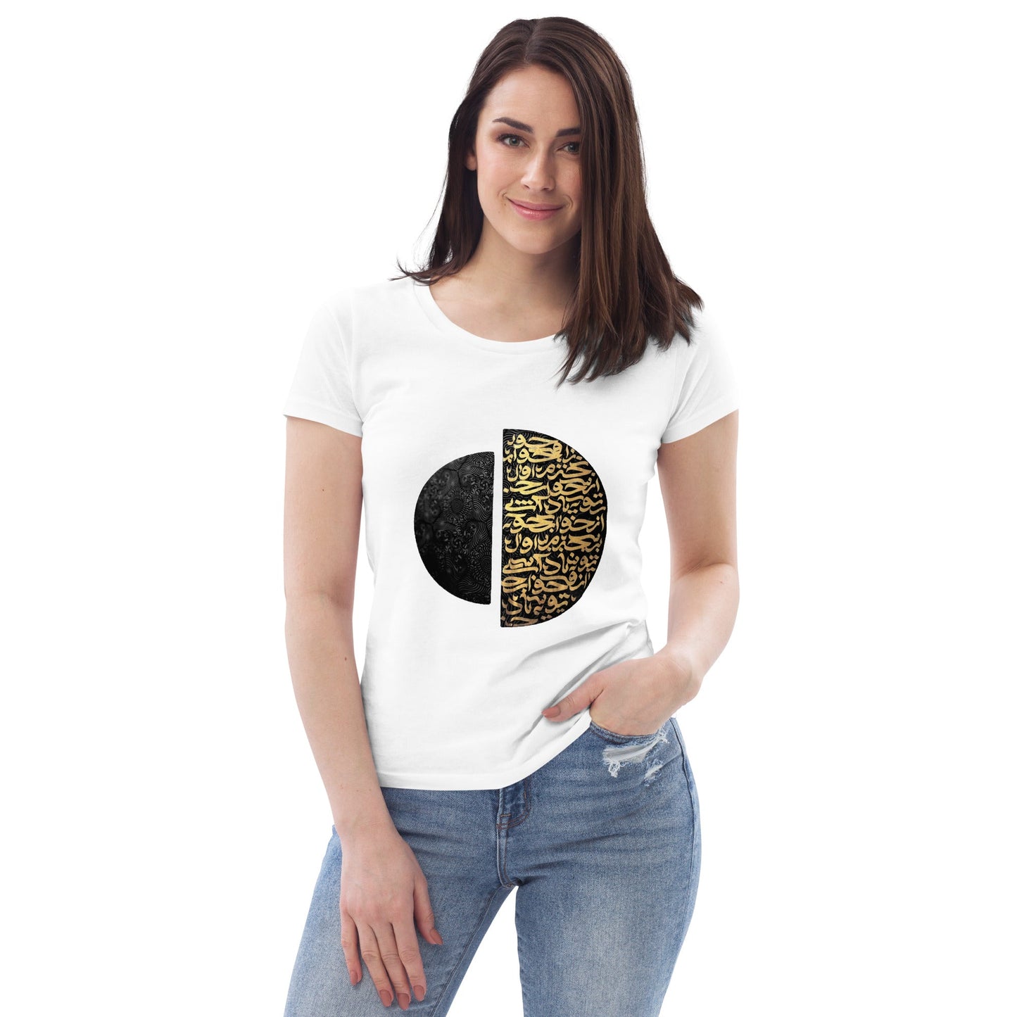 womens-eco-tshirt-golden-calligraphy-white