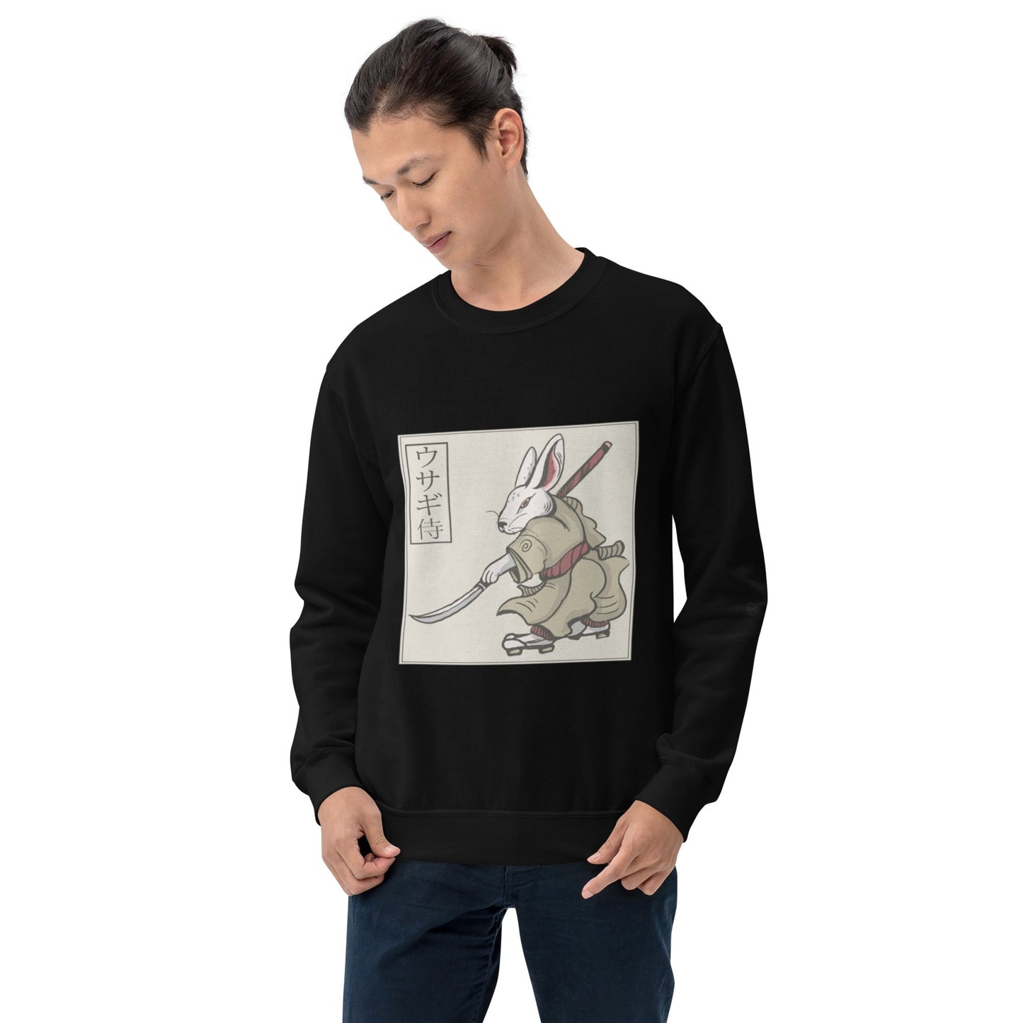 unisex-fleece-sweatshirt-rabbit-samurai-black