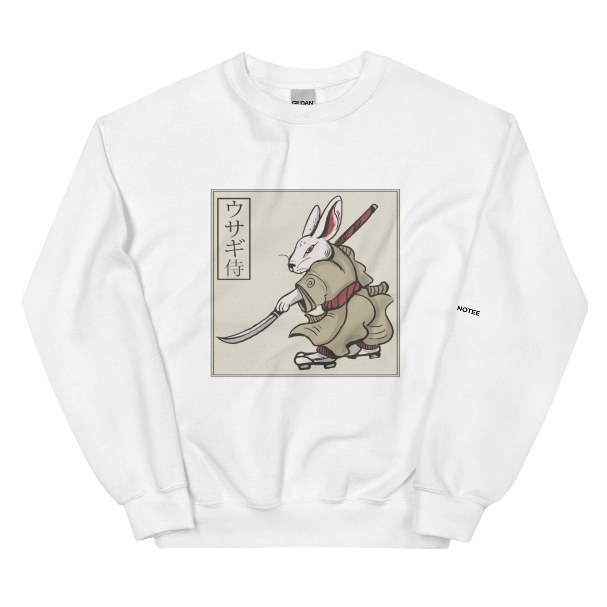 unisex-fleece-sweatshirt-rabbit-samurai-white