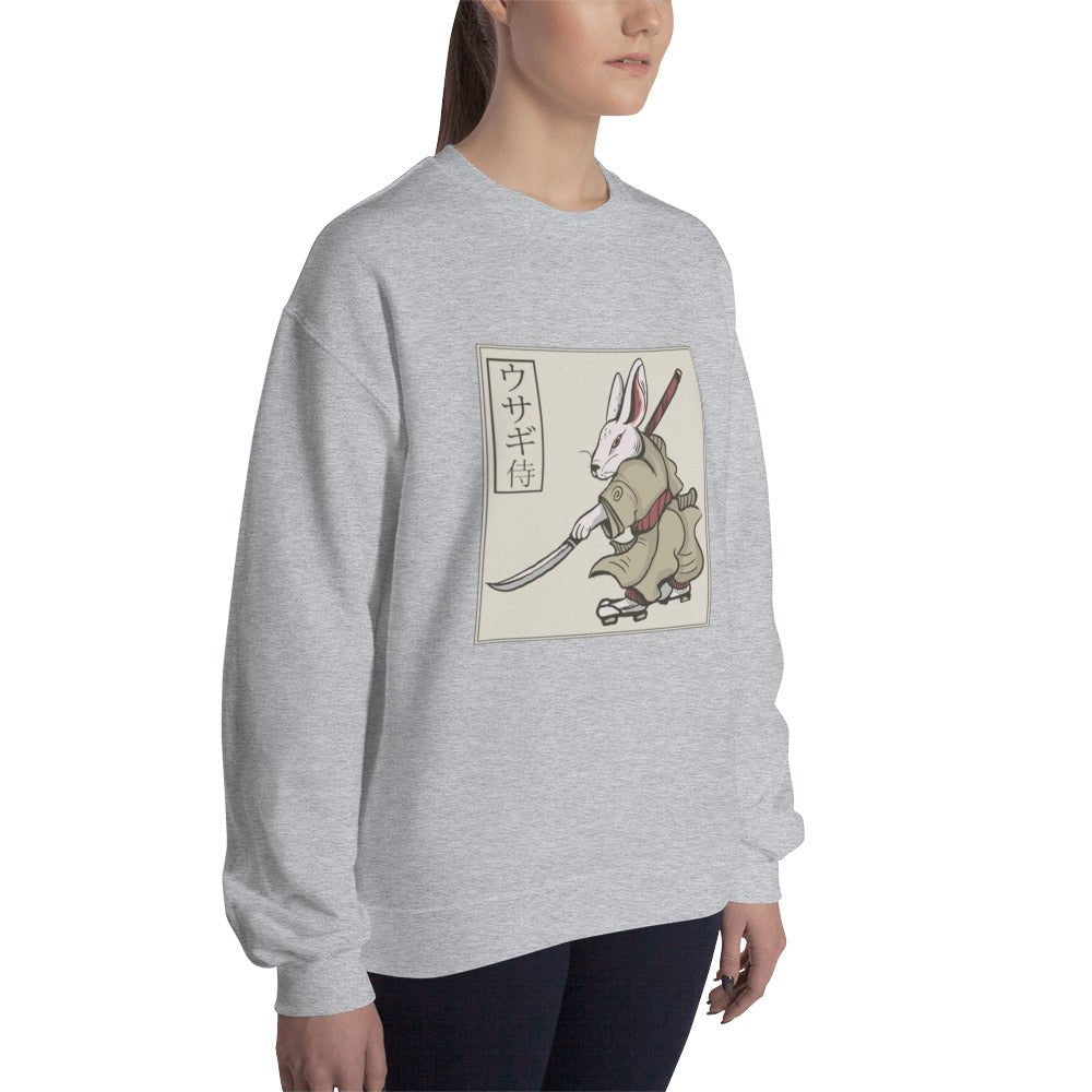 unisex-fleece-sweatshirt-rabbit-samurai-light-steel
