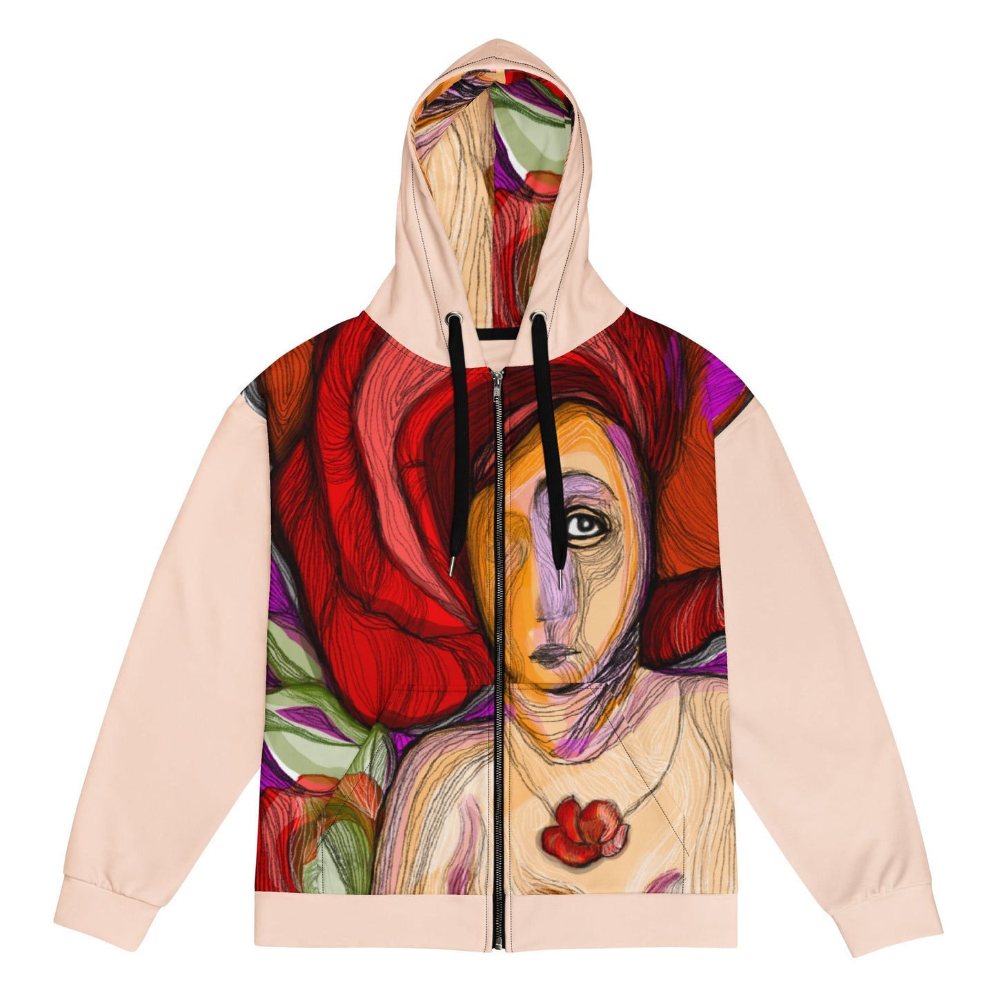 premium-womens-zip-hoodie-red-flower-sand