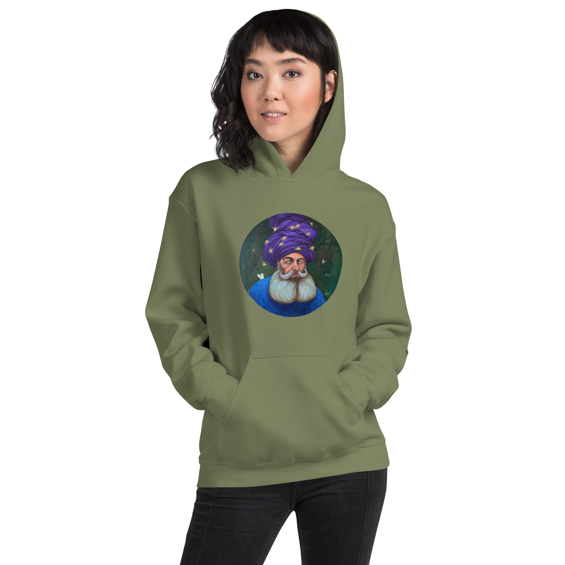 unisex-fleece-hoodie-the-portrait-military-green